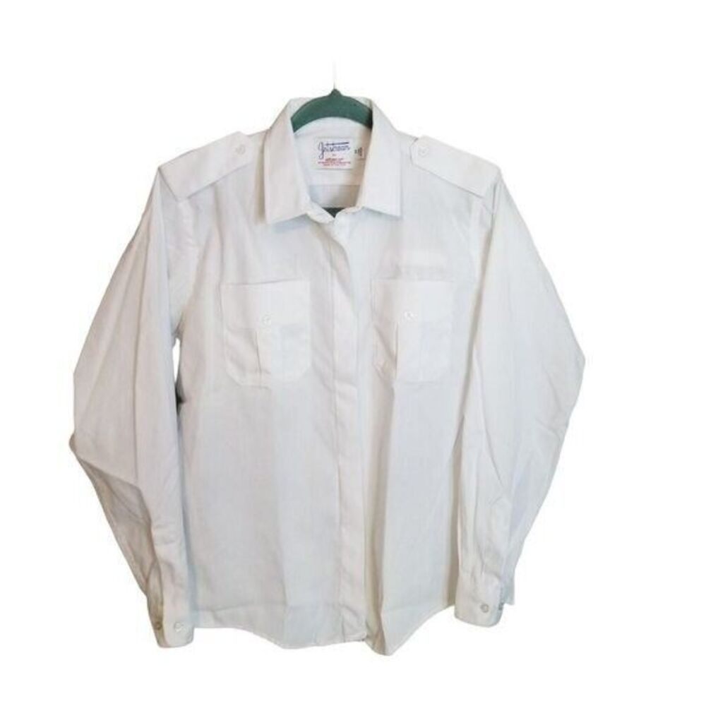 Jetstream by Elbeco Womens Sz 14 White  Solid Long Sleeve Collared Button Up...